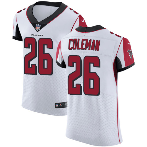 Nike Falcons #26 Tevin Coleman White Men's Stitched NFL Vapor Untouchable Elite Jersey - Click Image to Close